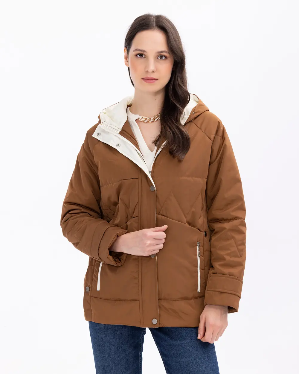 Snap Button Hooded Water Repellent Coat