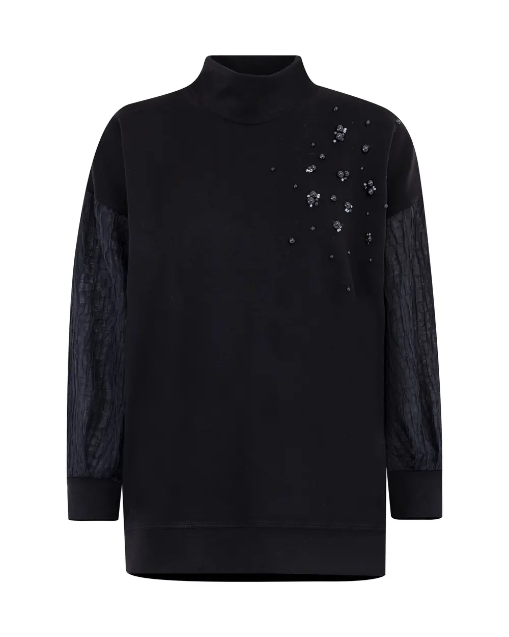 Boncuk Detaylı Tam Boğazlı Sweatshirt