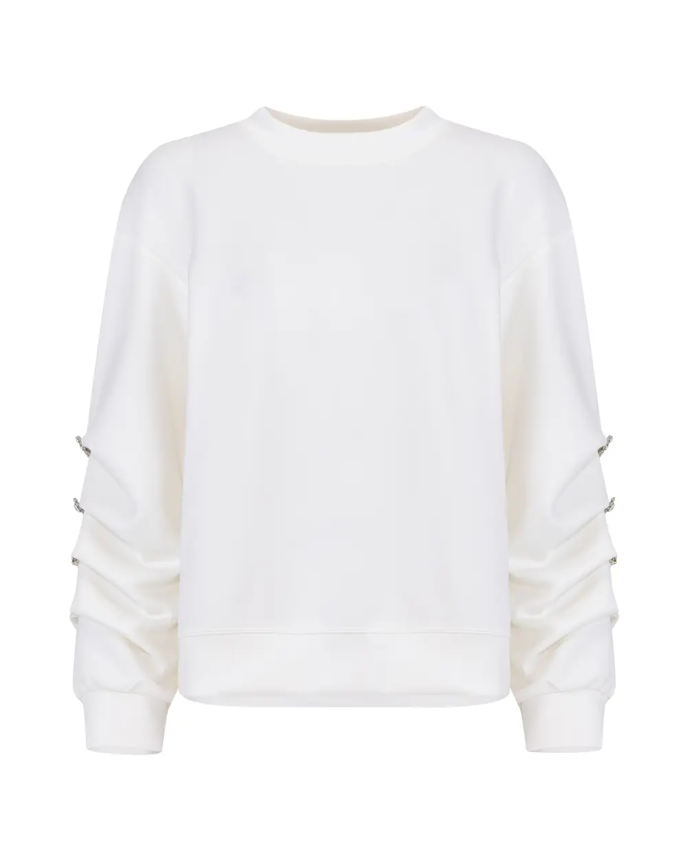 Round Neck Waist Length Sweatshirt with Sleeve Detail