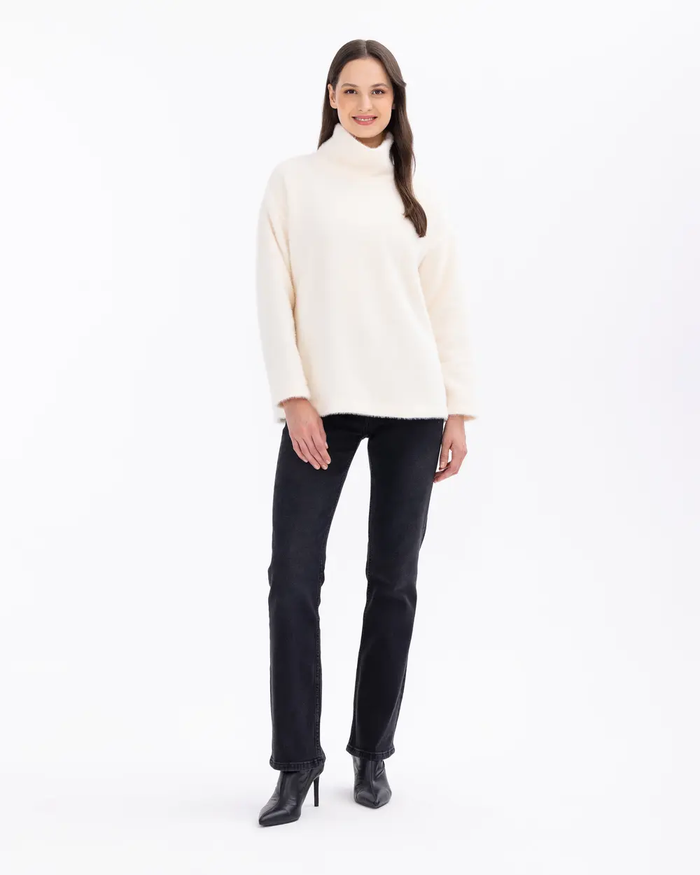 Straight Collar Knitwear Look Wide Cut Blouse