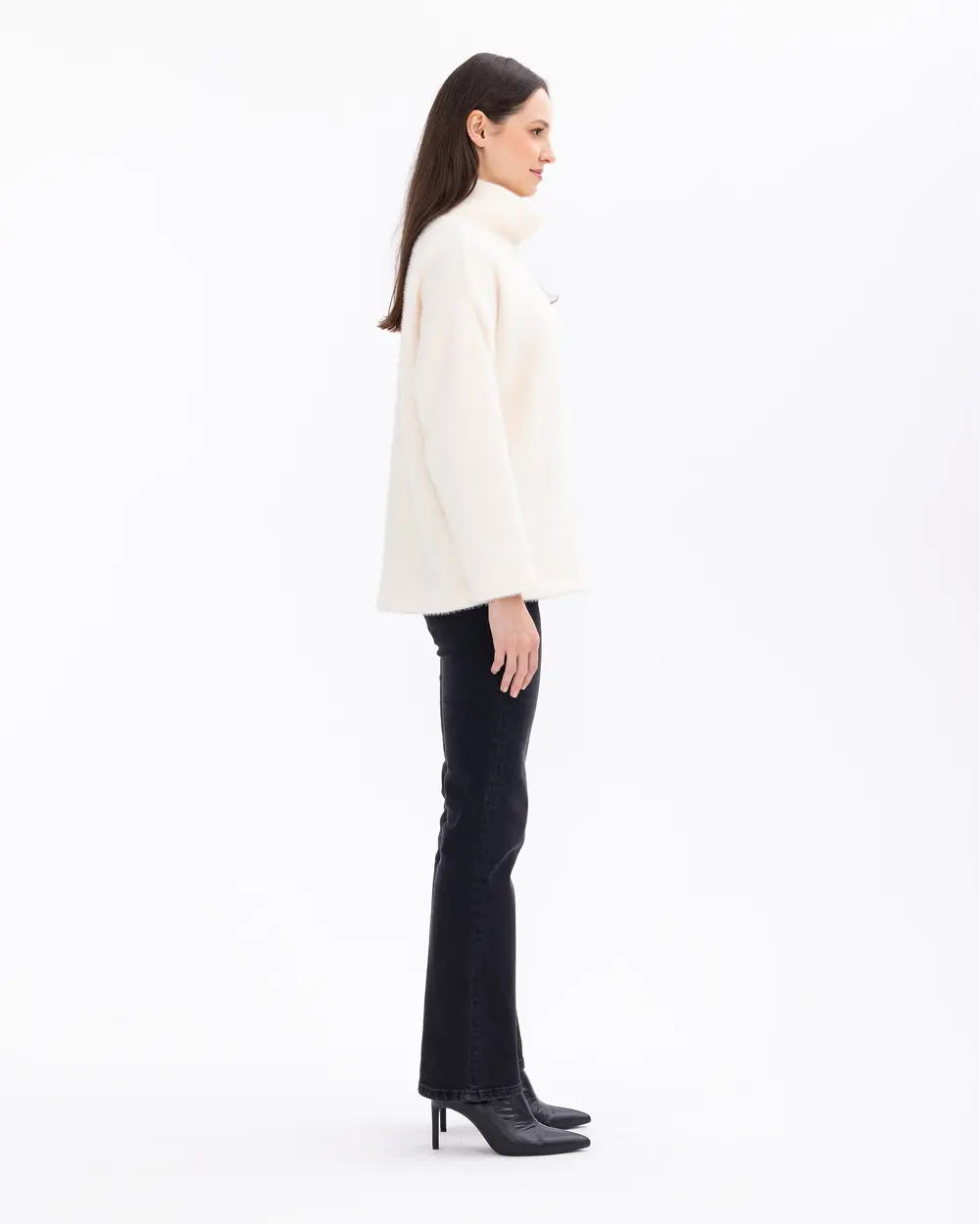 Straight Collar Knitwear Look Wide Cut Blouse