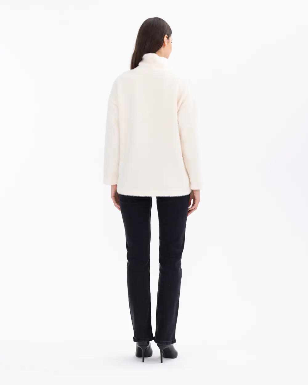 Straight Collar Knitwear Look Wide Cut Blouse