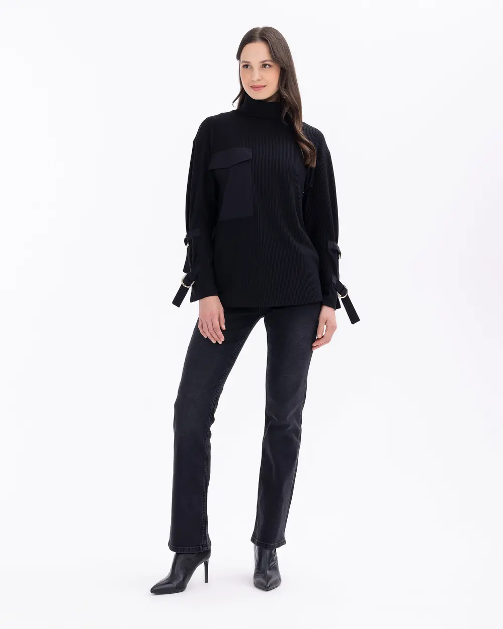 Corded Blouse with Sleeve Detail and Pockets