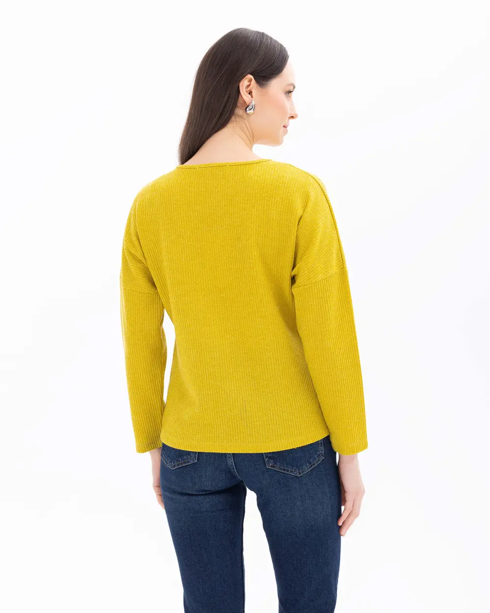 Knitted Fabric V-Neck Long Sleeve Blouse