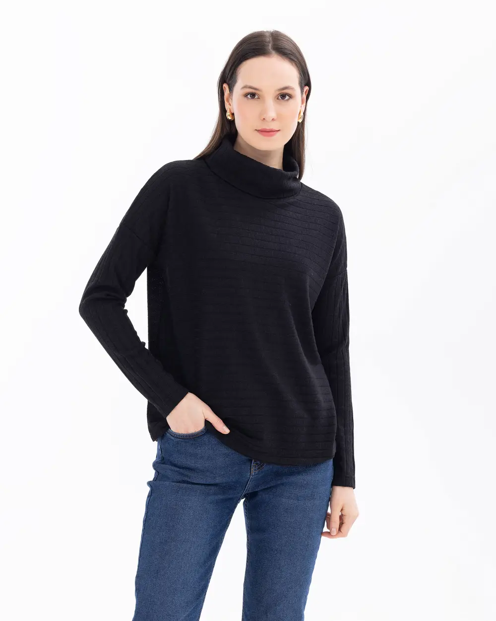 Turtleneck Short-Sleeve Basic Blouse