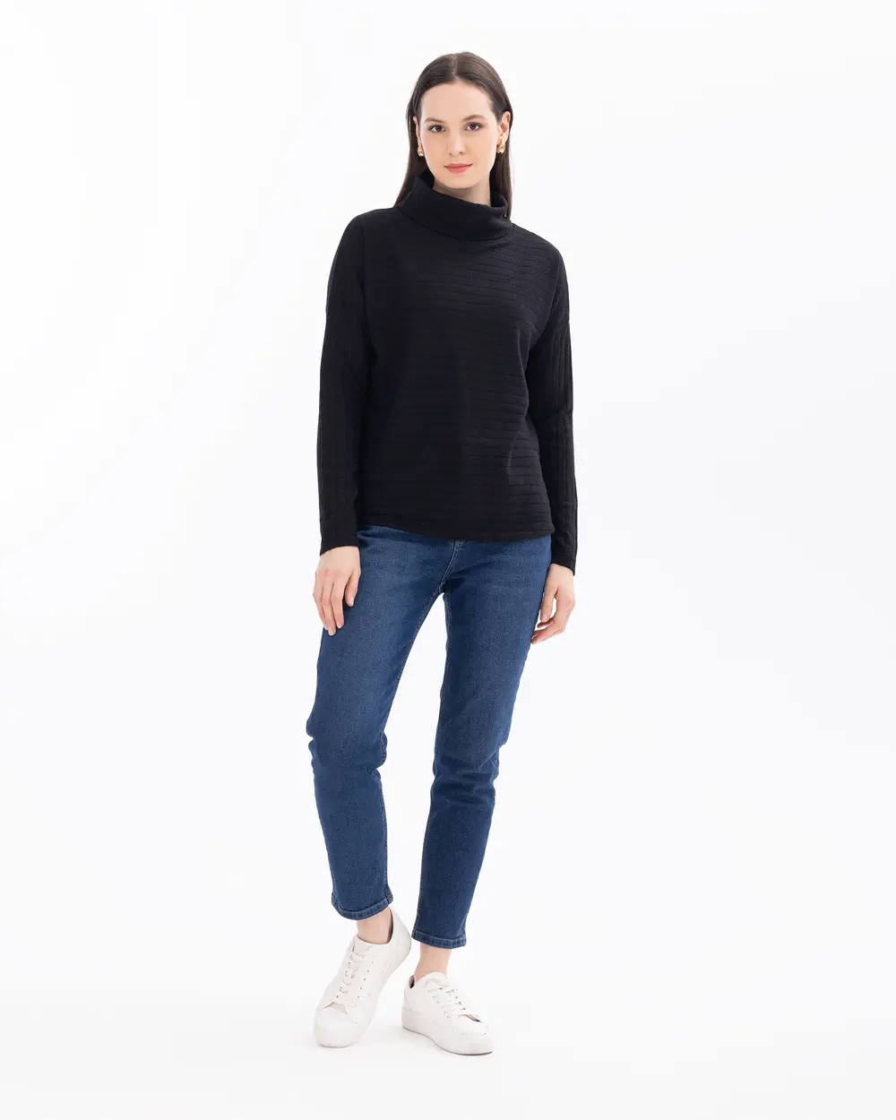 Turtleneck Short-Sleeve Basic Blouse