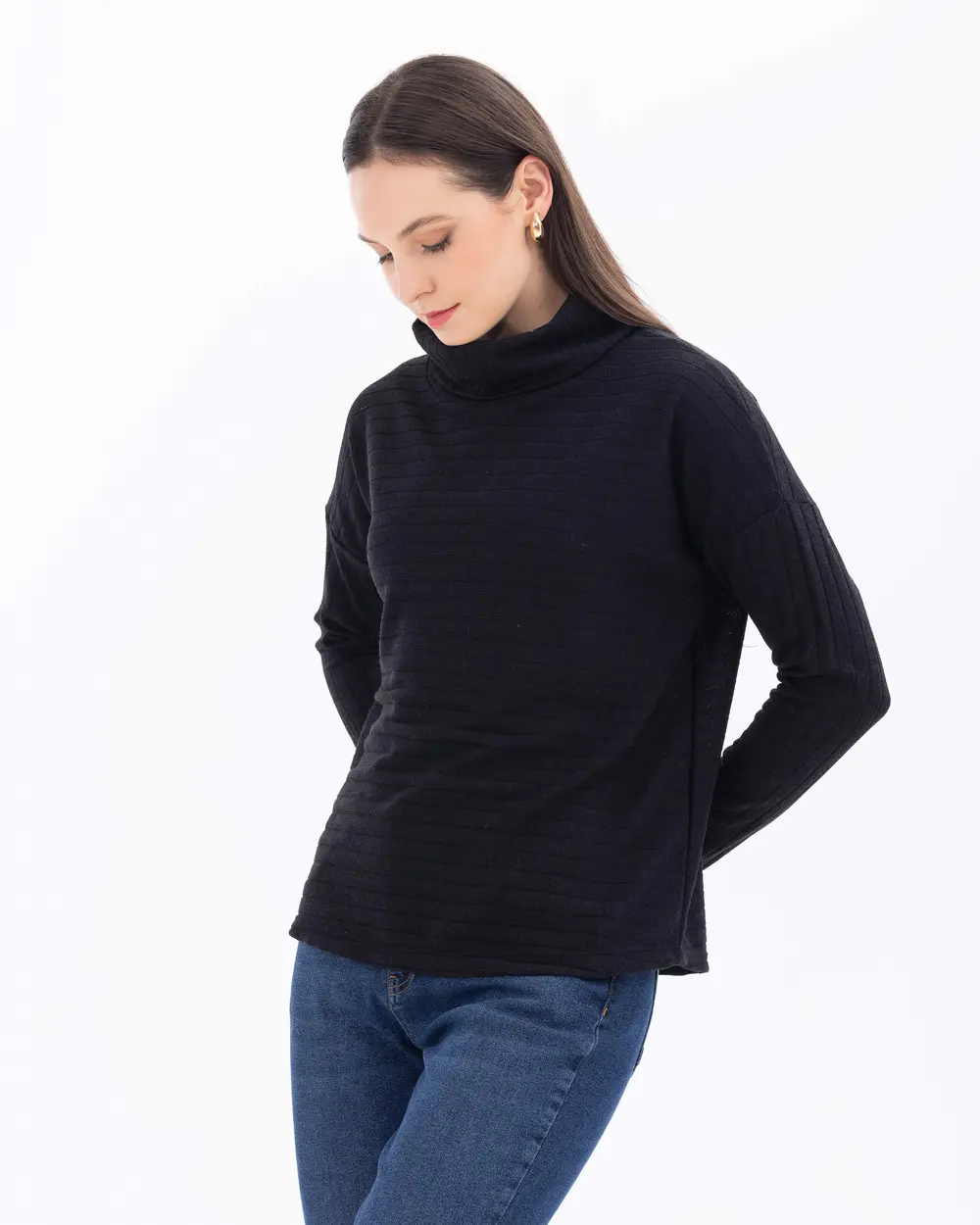 Turtleneck Short-Sleeve Basic Blouse