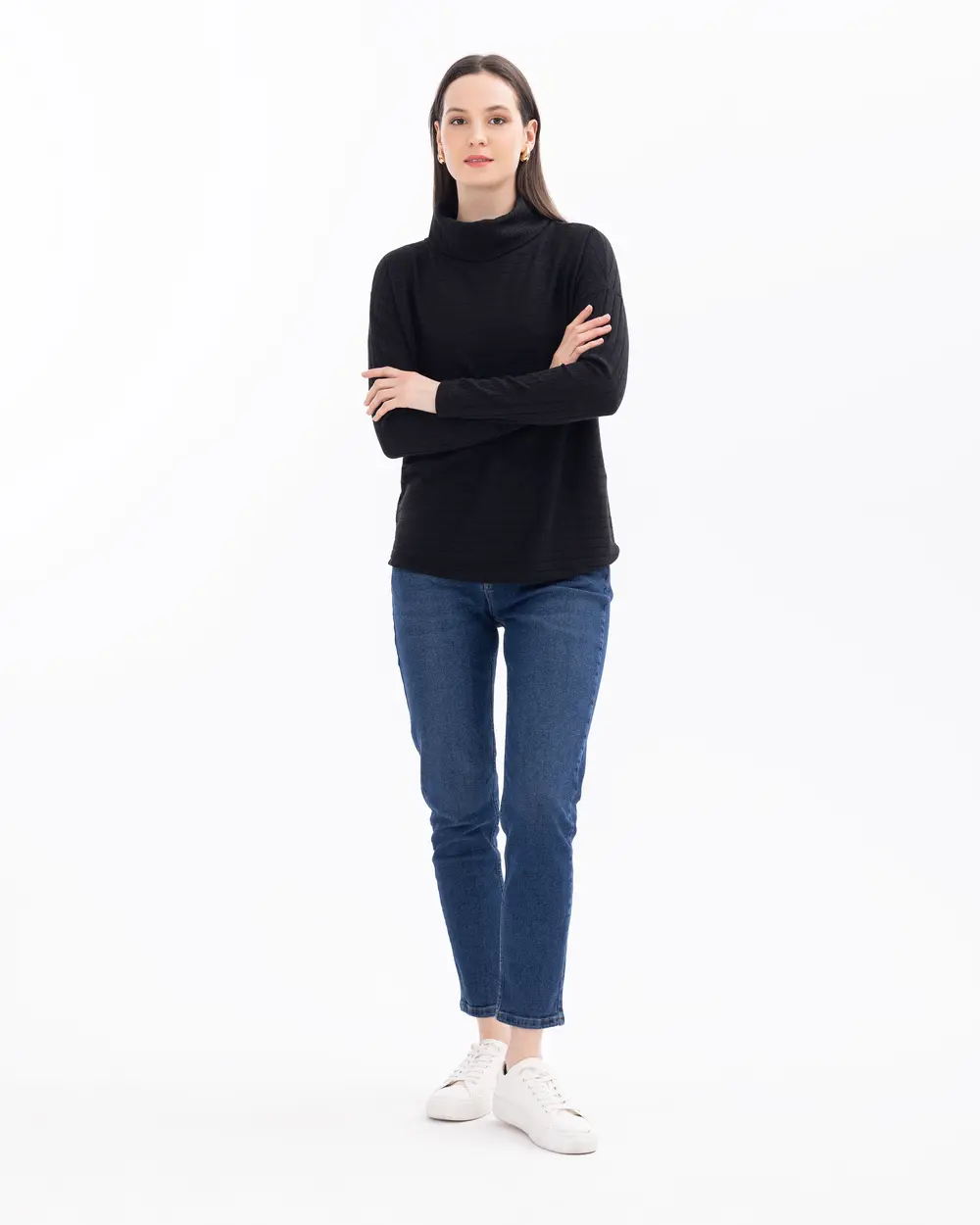 Turtleneck Short-Sleeve Basic Blouse