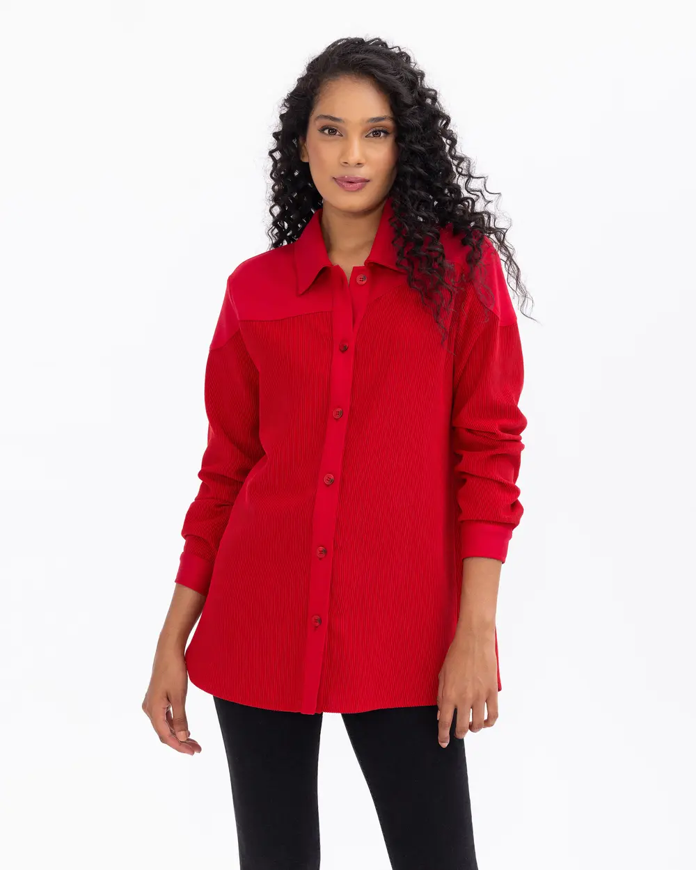 Rahat Kesim Fitilli Kadife Gömlek