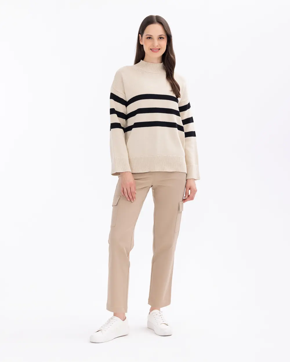 Striped Stand Collar Knit Sweater