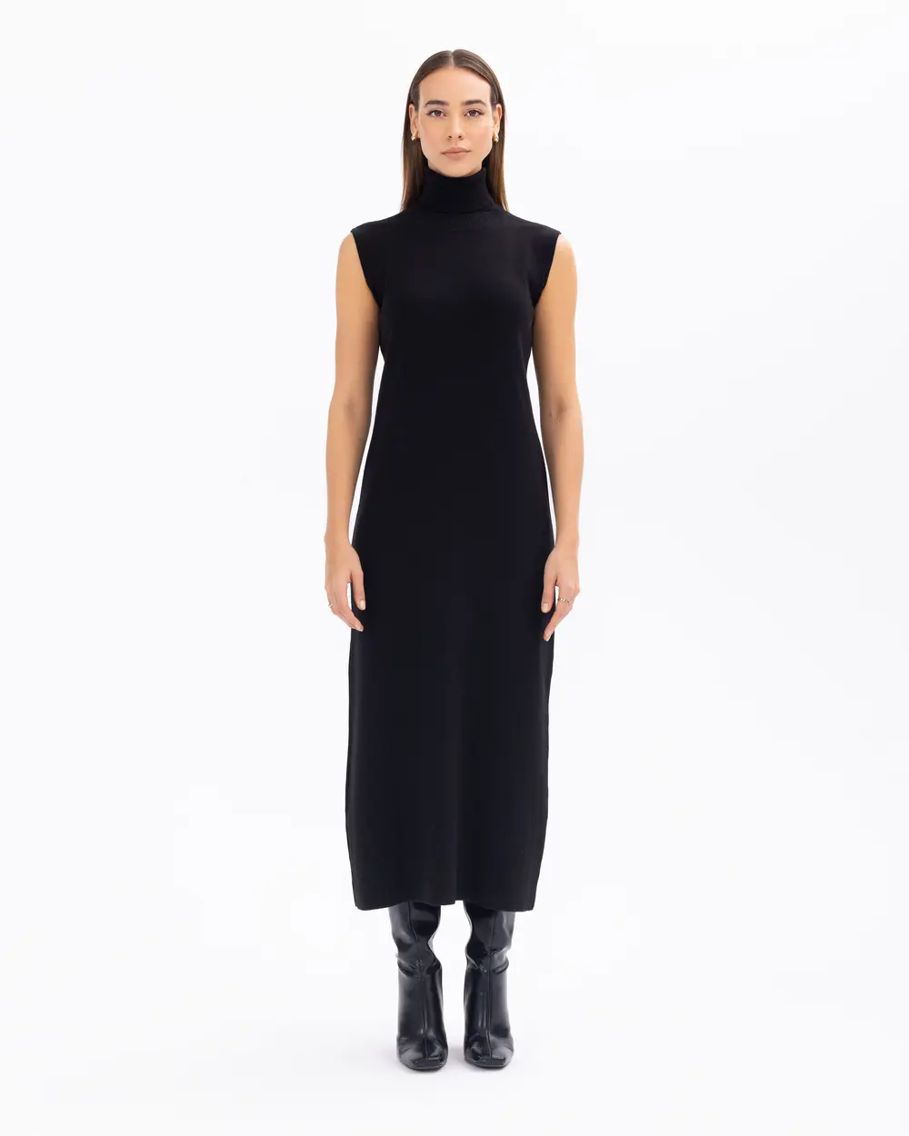 Turtleneck Sleeveless Basic Knitwear Dress