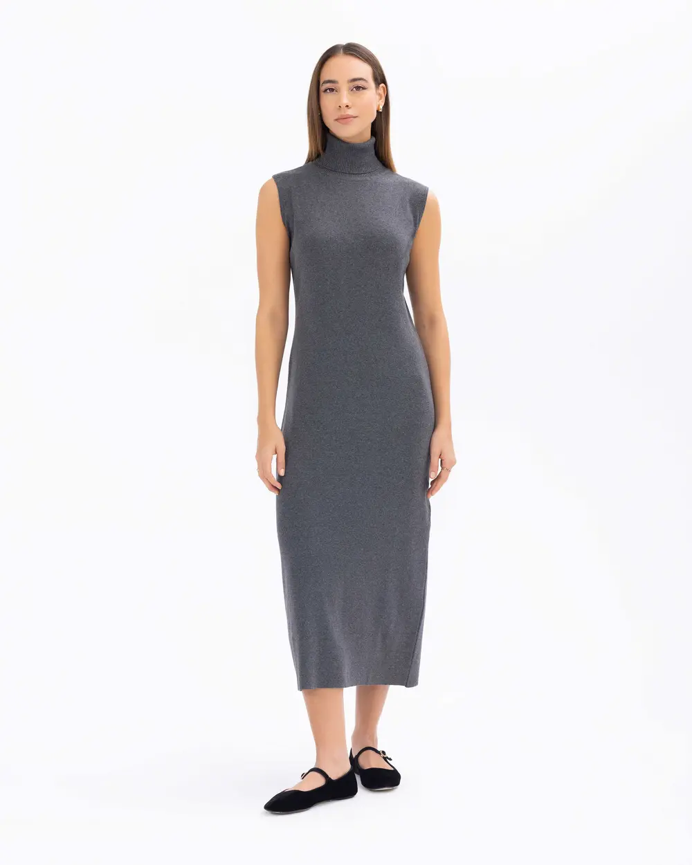 Turtleneck Sleeveless Basic Knitwear Dress