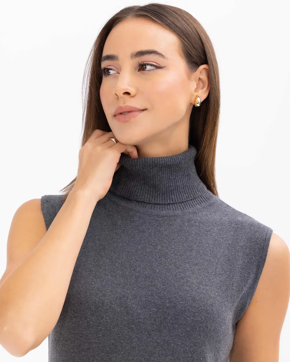 Turtleneck Sleeveless Basic Knitwear Dress