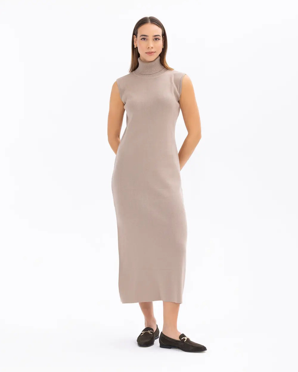 Turtleneck Sleeveless Basic Knitwear Dress