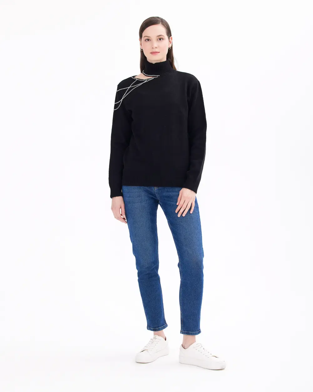 Stone High Collar Knitwear with Window Detail SecilStore