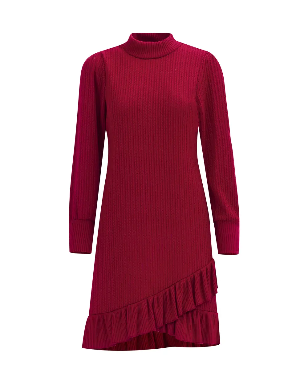 Triko Görünümlü Fırfırlı Dar Kesim Elbise