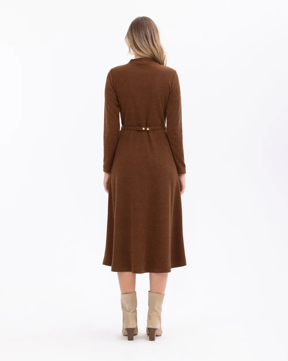 Belted Midi Knitted Dress with Window Detail