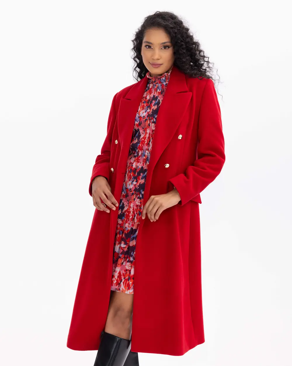 Button Detailed Double-Breasted Collared Coat