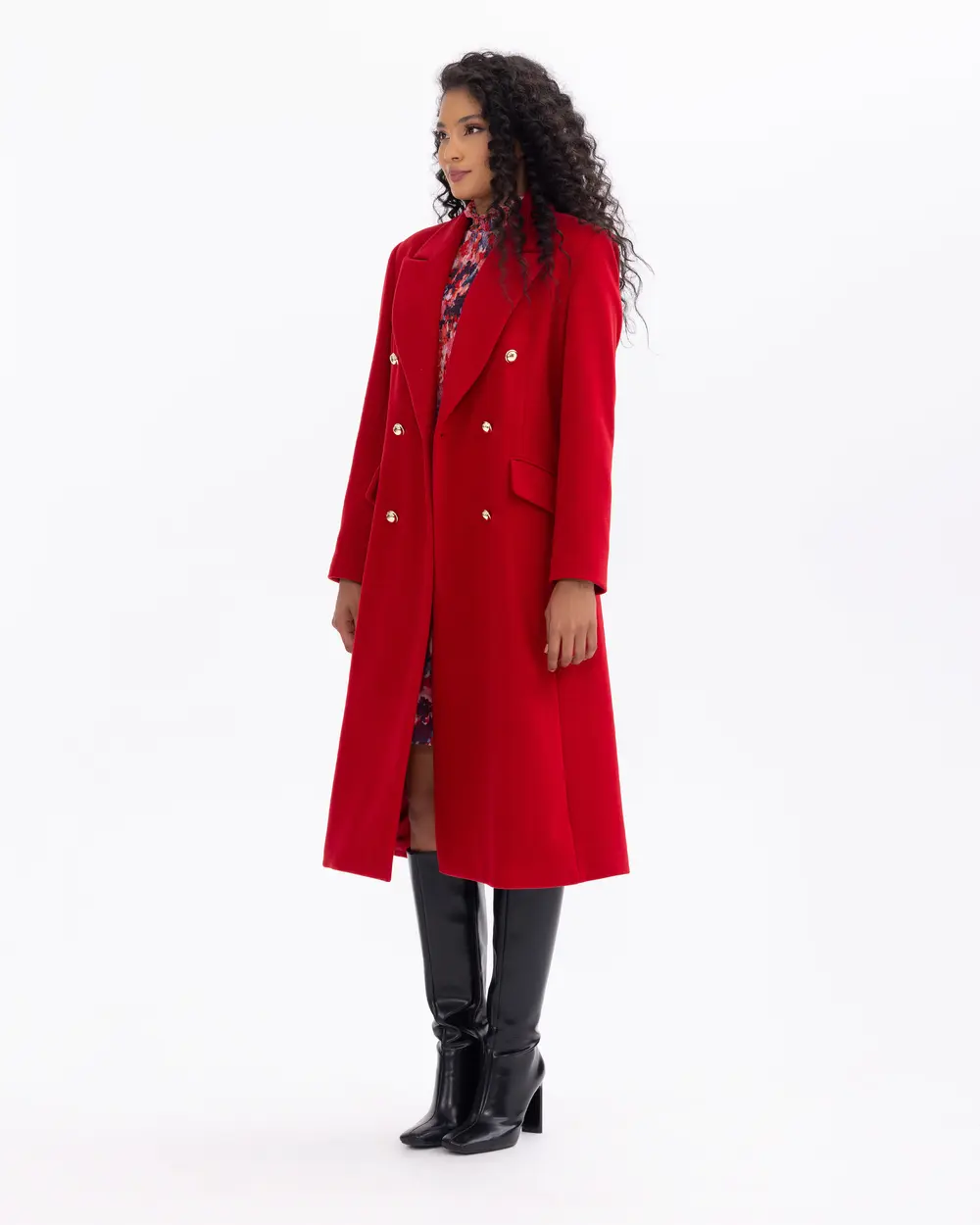 Button Detailed Double-Breasted Collared Coat