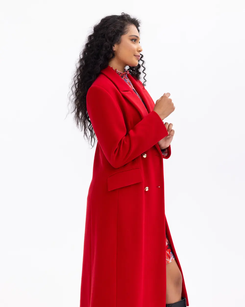 Button Detailed Double-Breasted Collared Coat