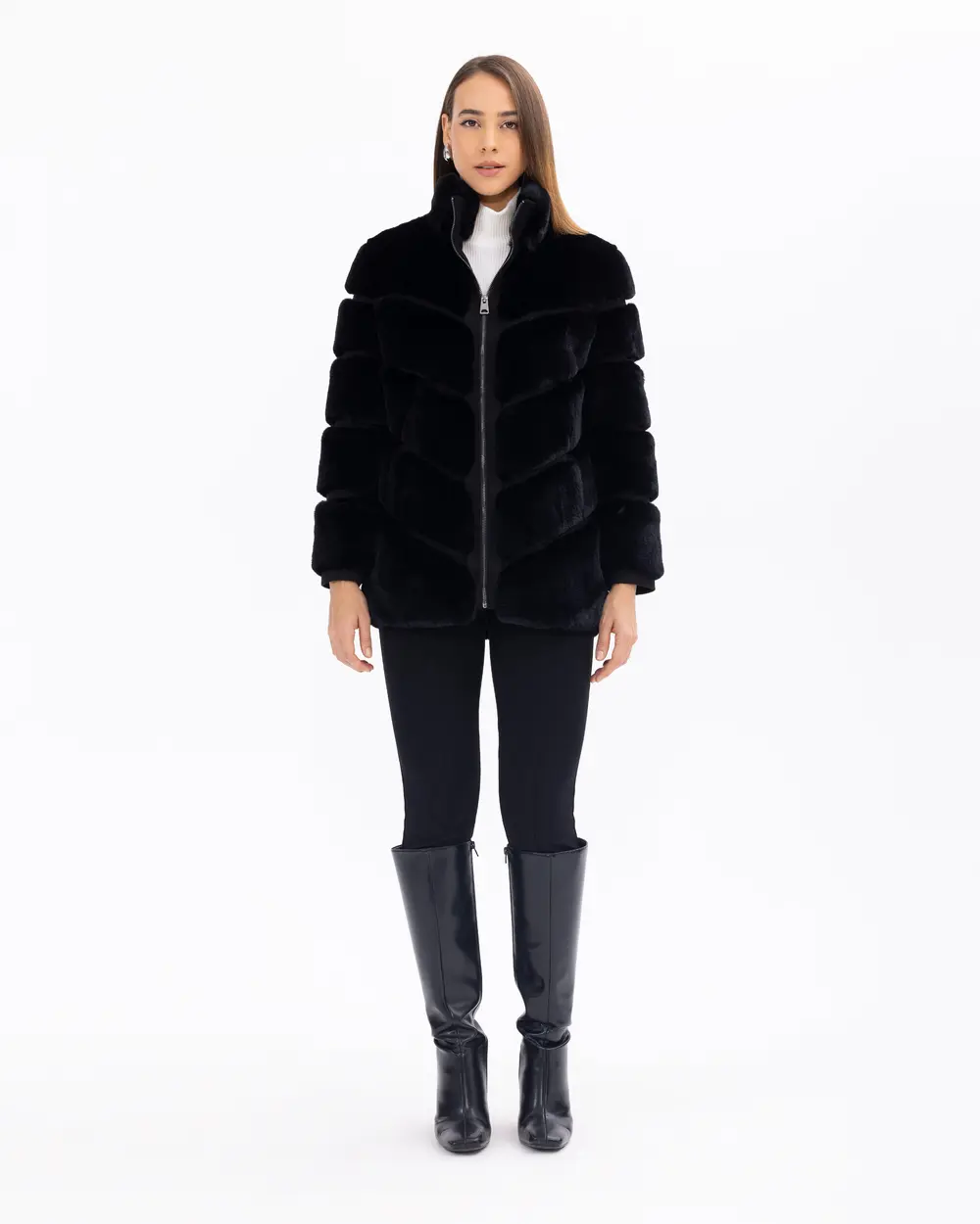 Lined Hip-Length Plush Coat