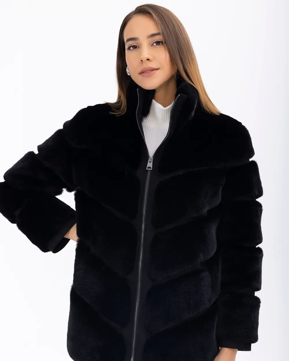 Lined Hip-Length Plush Coat