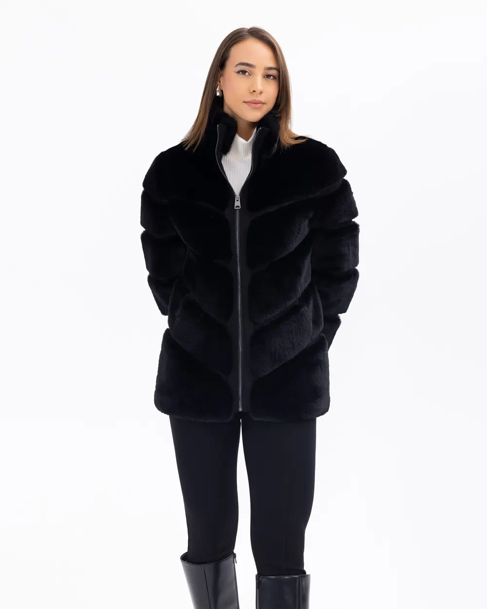 Lined Hip-Length Plush Coat