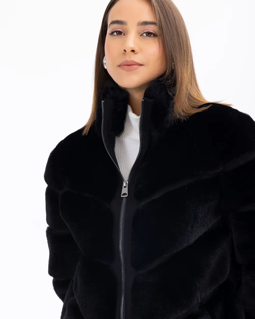 Lined Hip-Length Plush Coat