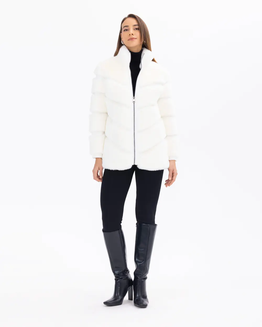 Lined Hip-Length Plush Coat