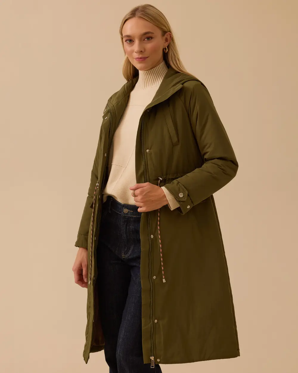 Lace Waist Pocket Detailed Anorak Coat