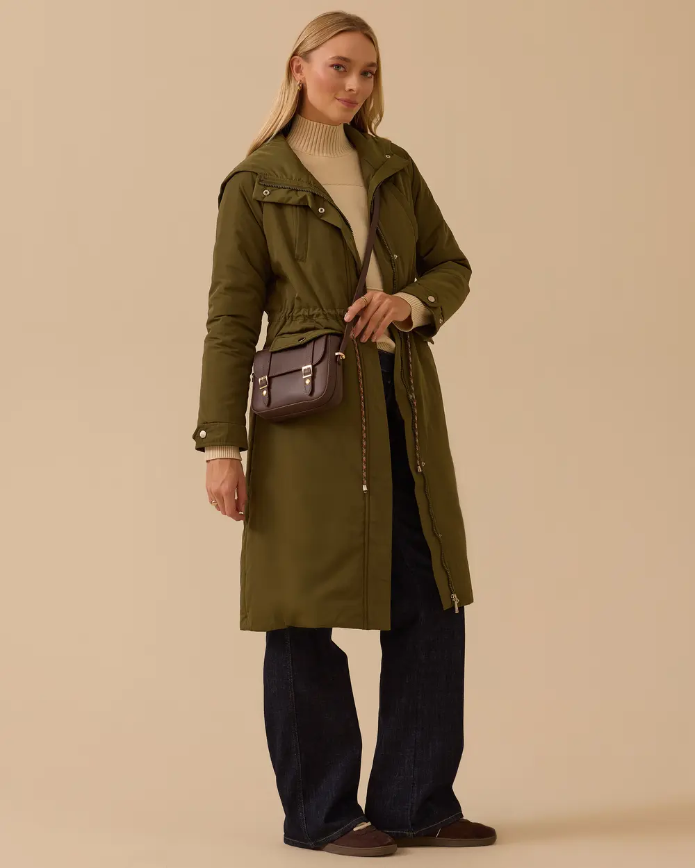 Lace Waist Pocket Detailed Anorak Coat