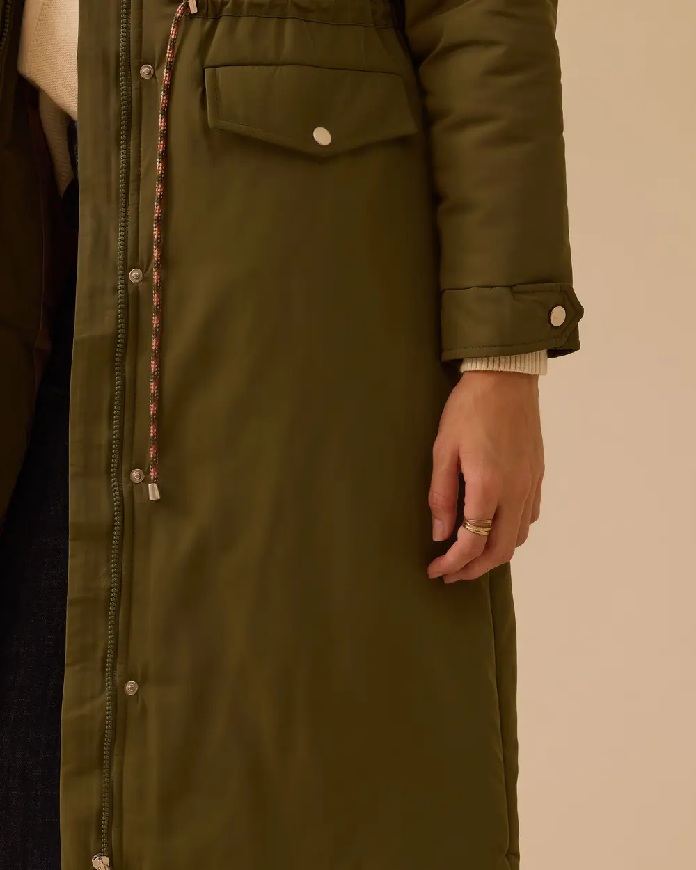 Lace Waist Pocket Detailed Anorak Coat