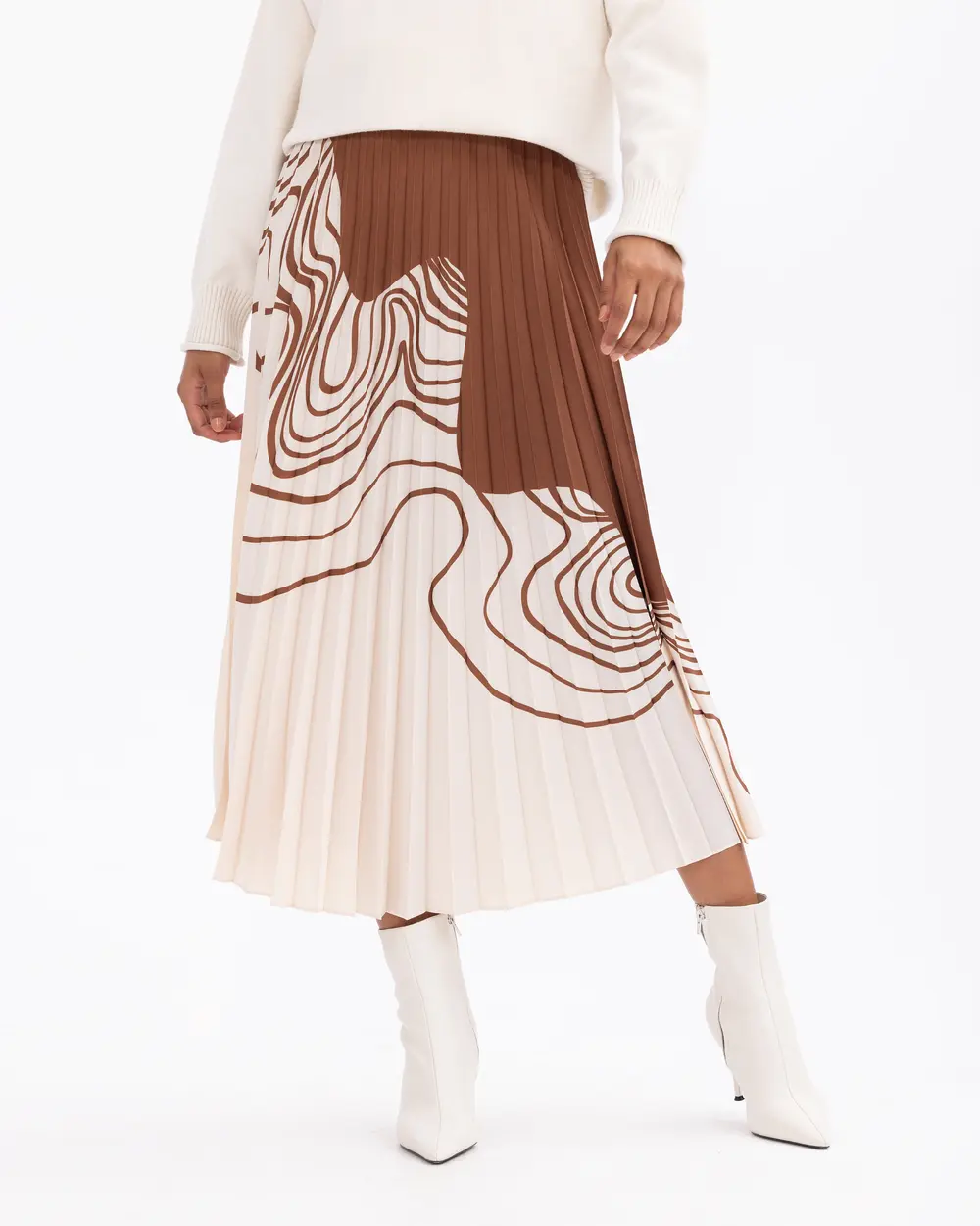Patterned Elastic Waist Pleated Skirt