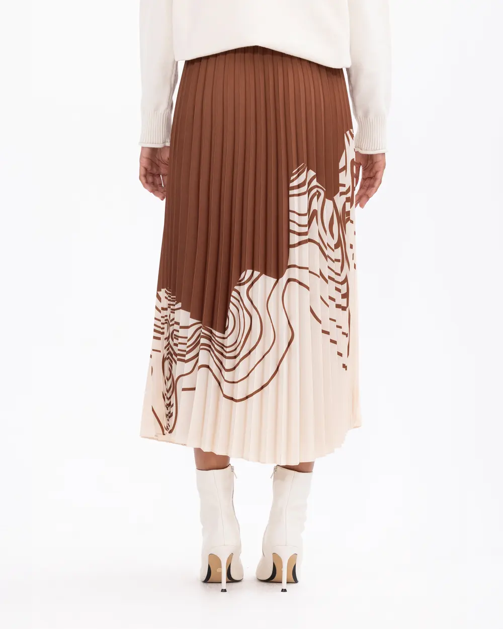 Patterned Elastic Waist Pleated Skirt