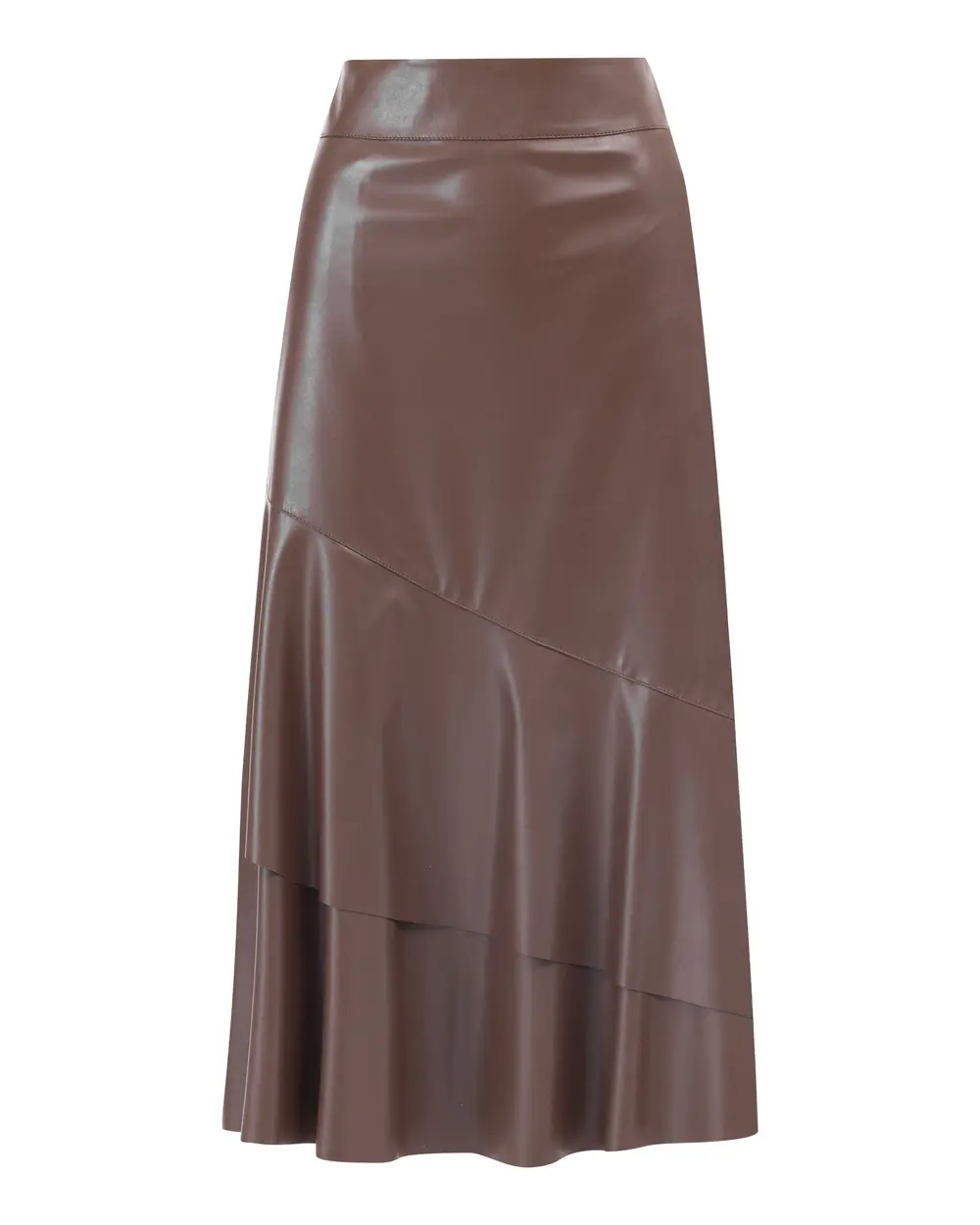 Volanlı Midi Boy Suni Deri Etek