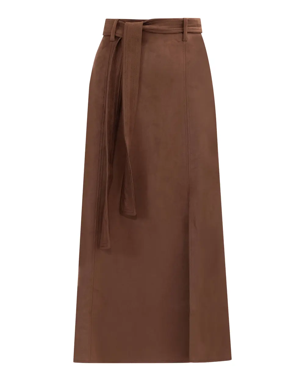 Kemerli Yırtmaçlı Midi Boy Süet Etek