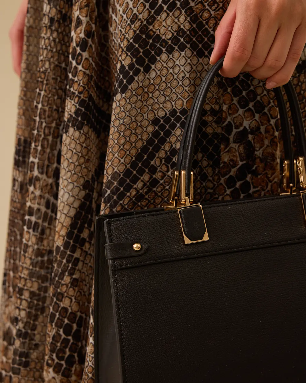 Belted Waist Patterned Midi Chiffon Dress