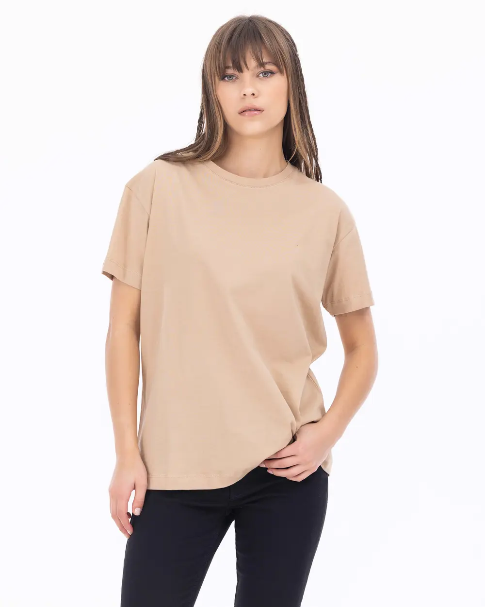 Round Neck Knitted Fabric Basic T-Shirt