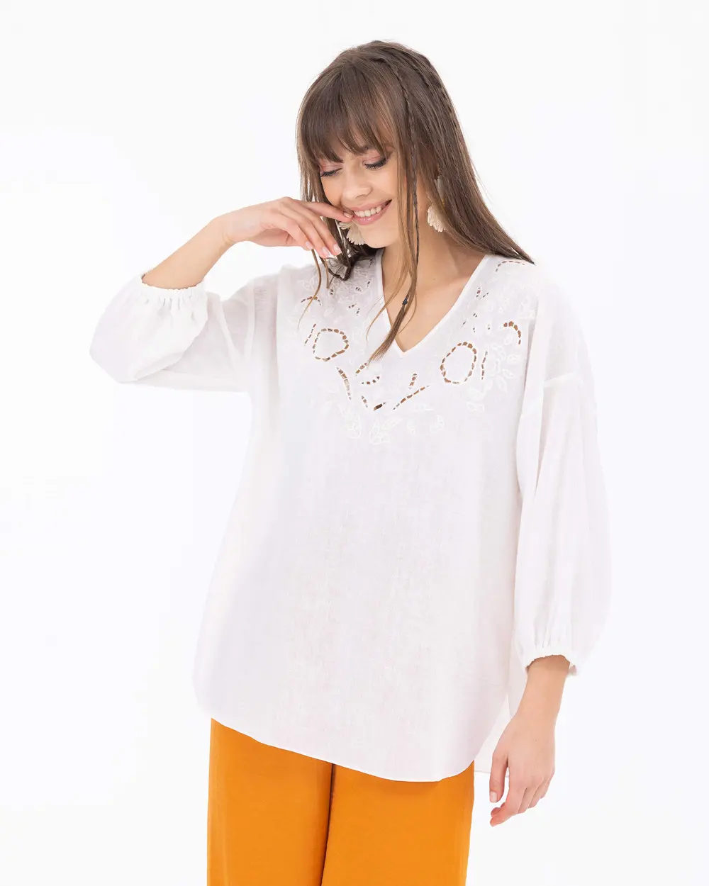 Collar Detailed Low Sleeve Blouse