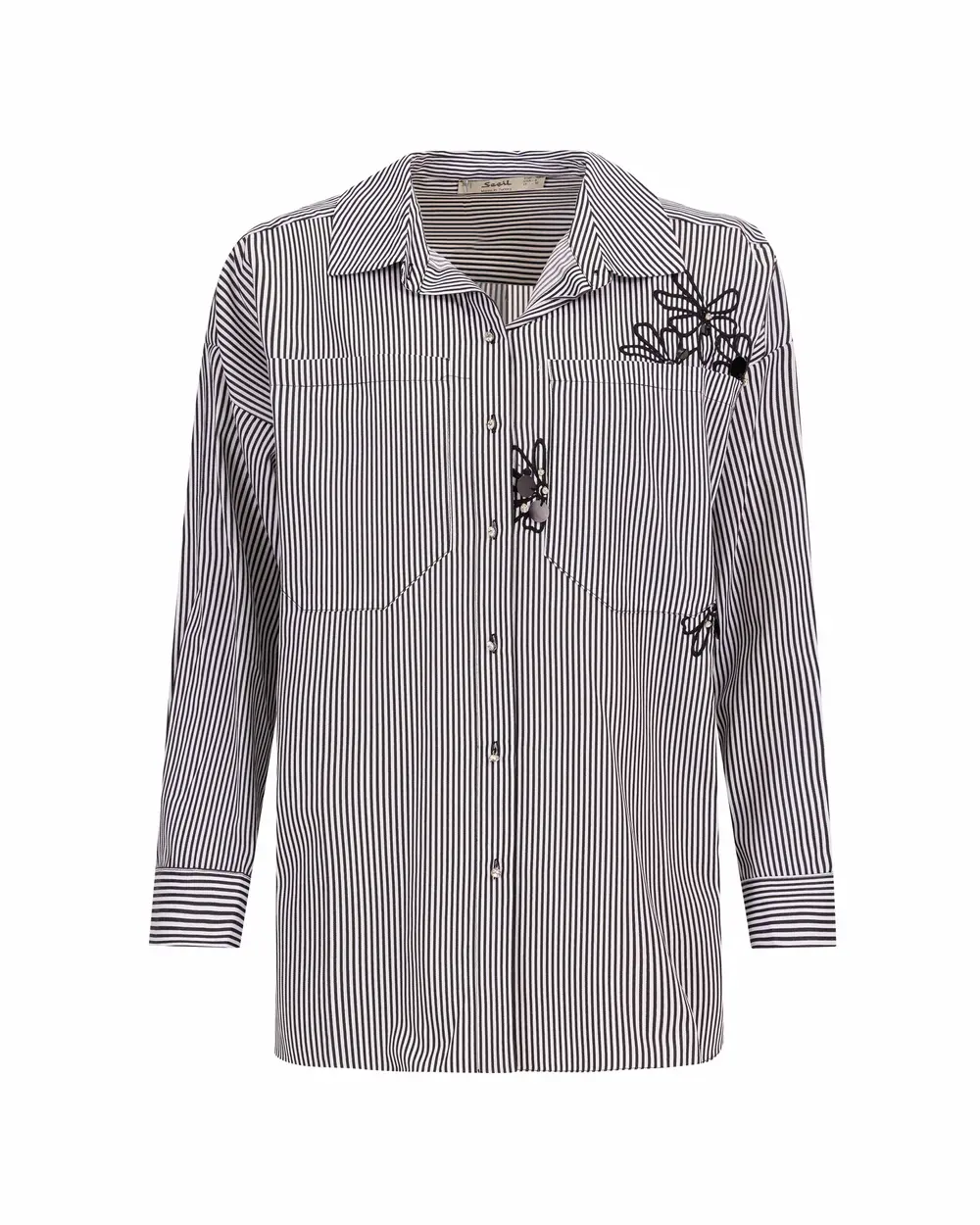 Embroidered Sequined Line Pattern Shirt