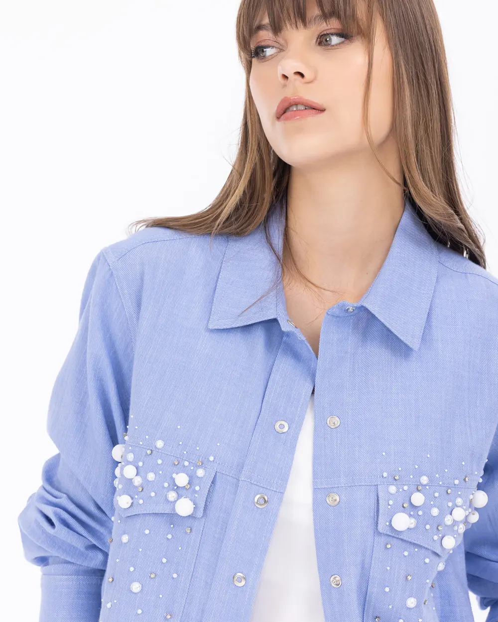 Bead Embroidered Long Sleeve Shirt