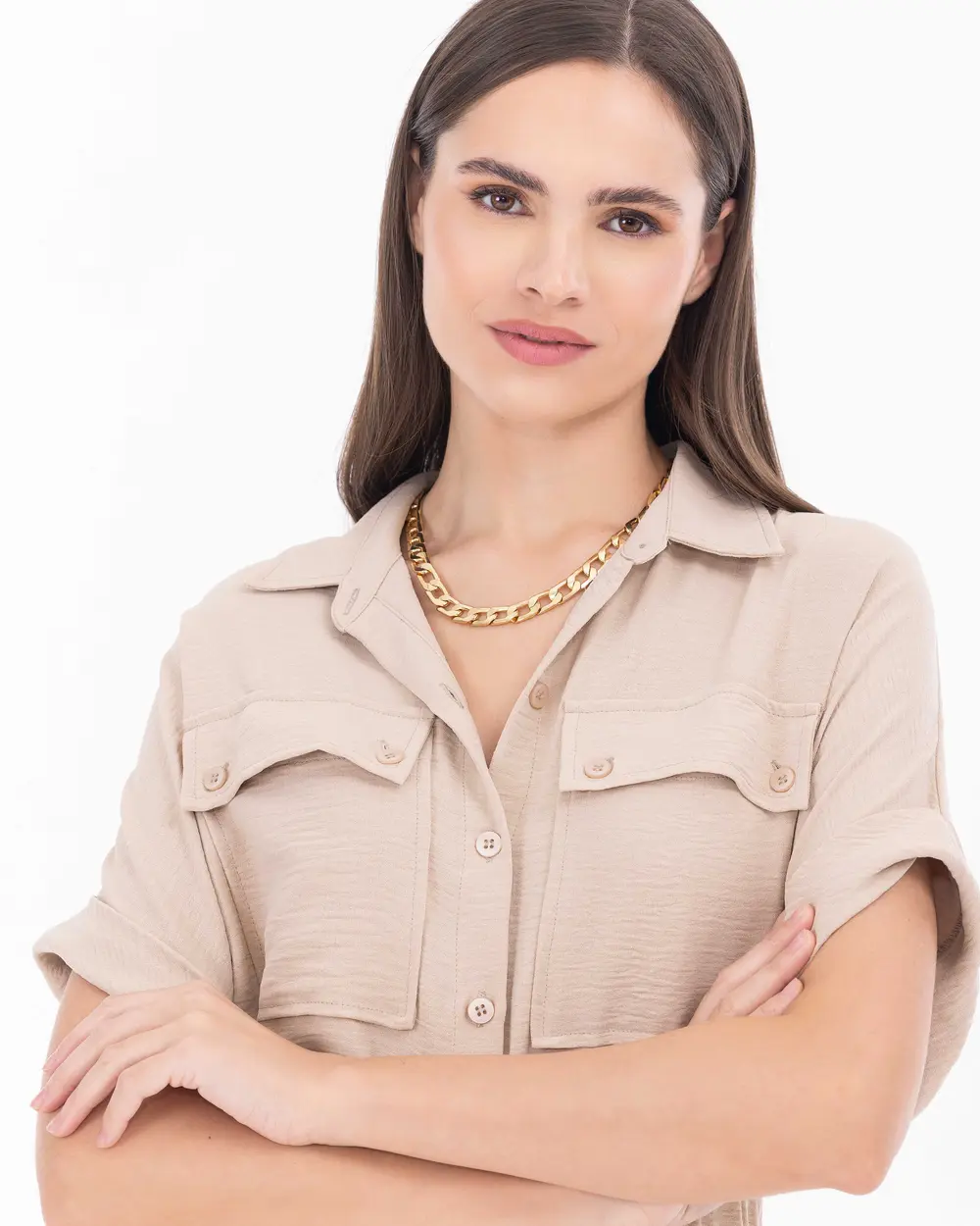 Waist Detailed Midi Length Shirt Collar Dress