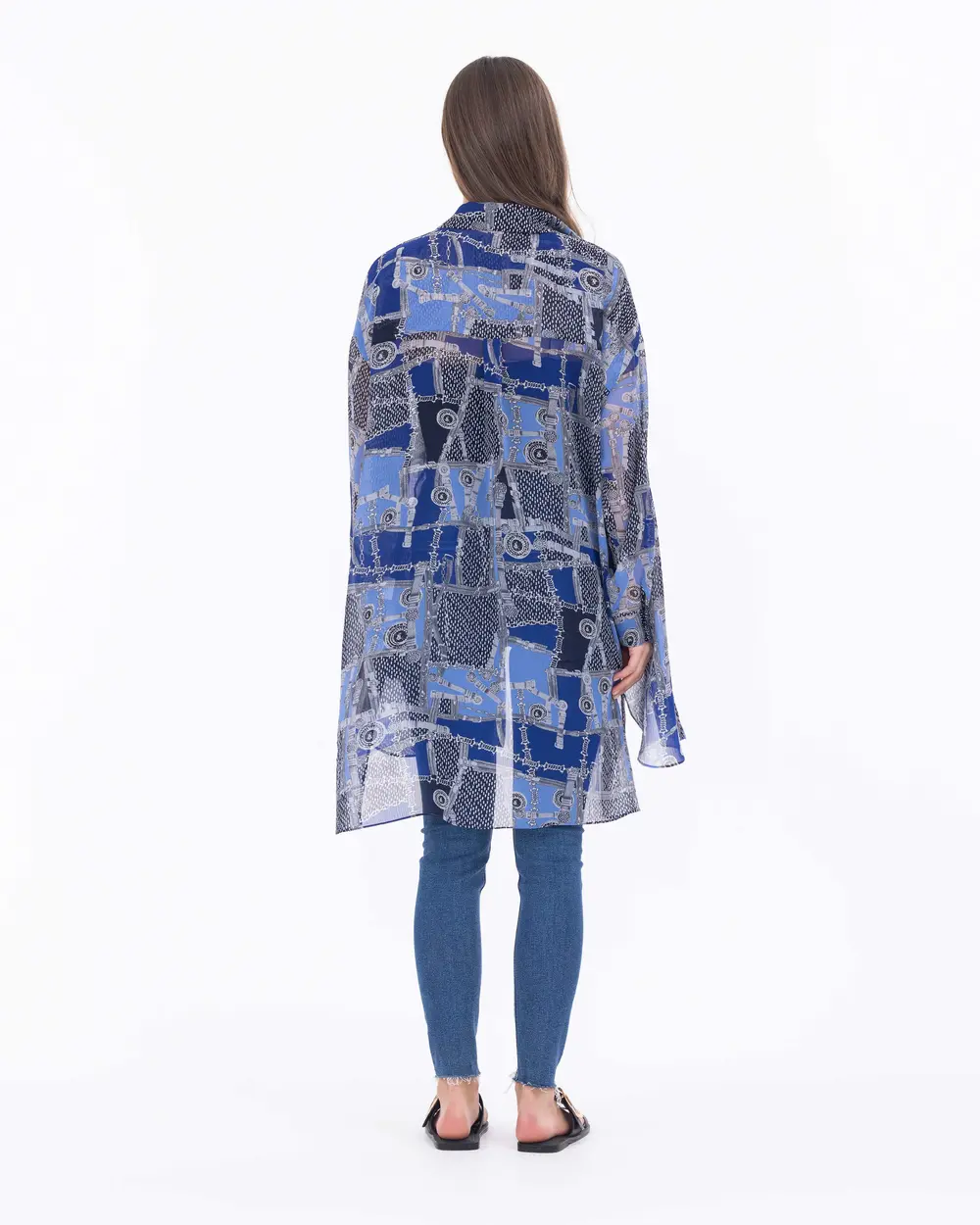Patterned Low Sleeve Shirt Collar Tunic