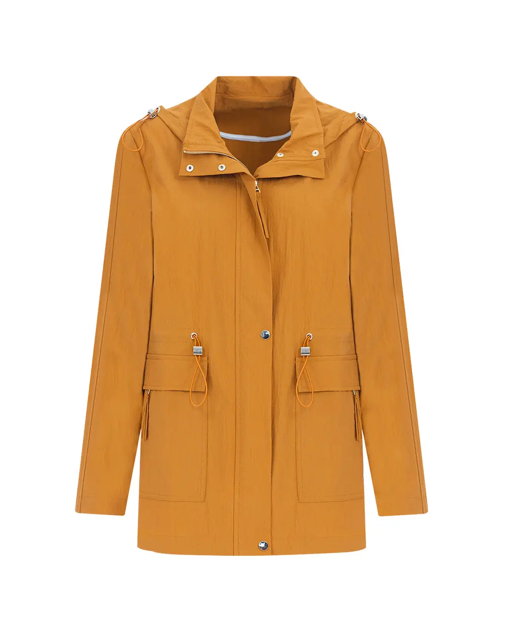 Hooded Collar Waist Pleated Trench Coat