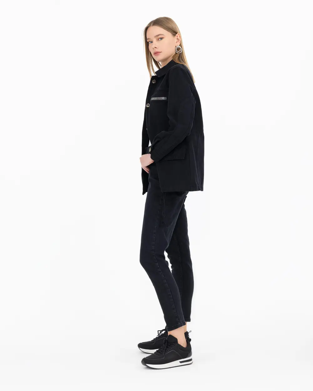 Kanvas Gömlek Yaka Taşlı Ceket