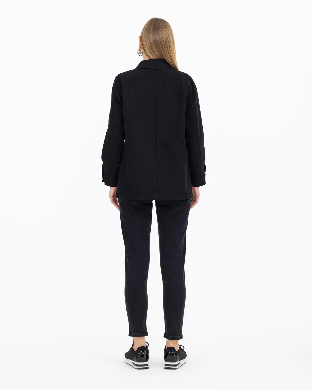 Kanvas Gömlek Yaka Taşlı Ceket