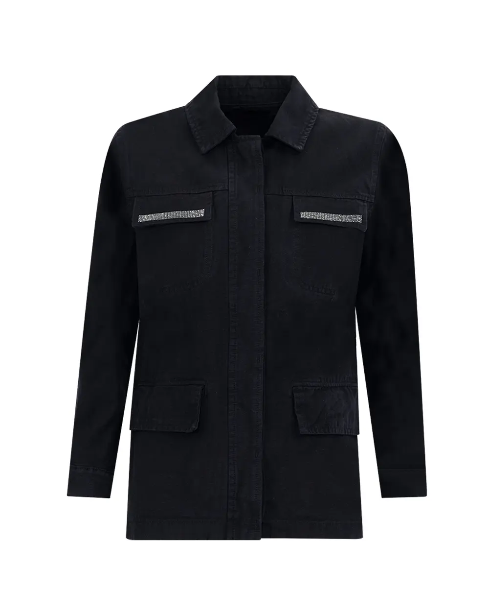 Kanvas Gömlek Yaka Taşlı Ceket