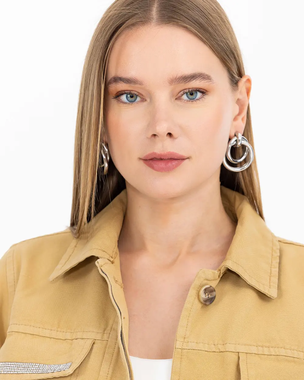 Kanvas Gömlek Yaka Taşlı Ceket