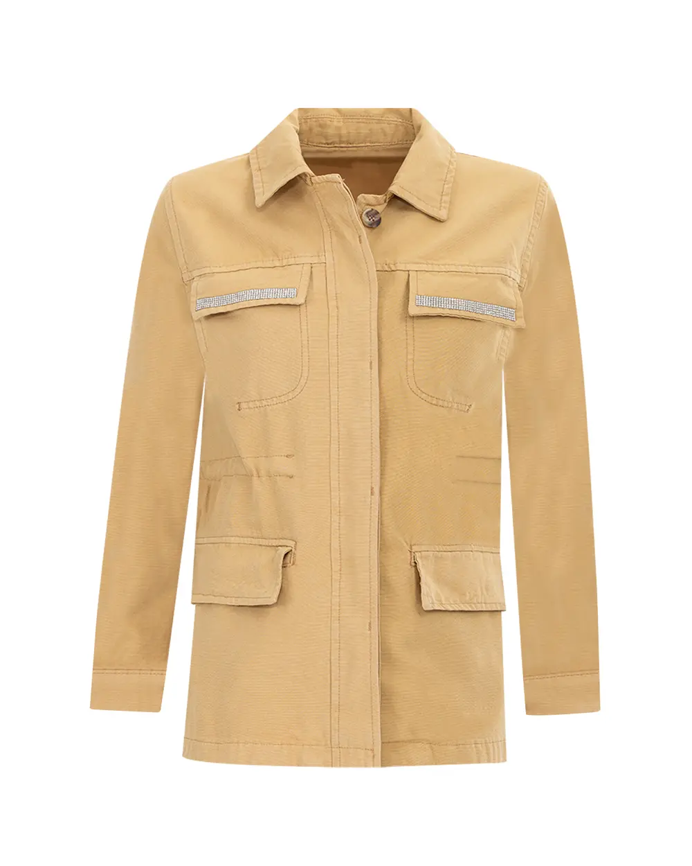 Kanvas Gömlek Yaka Taşlı Ceket