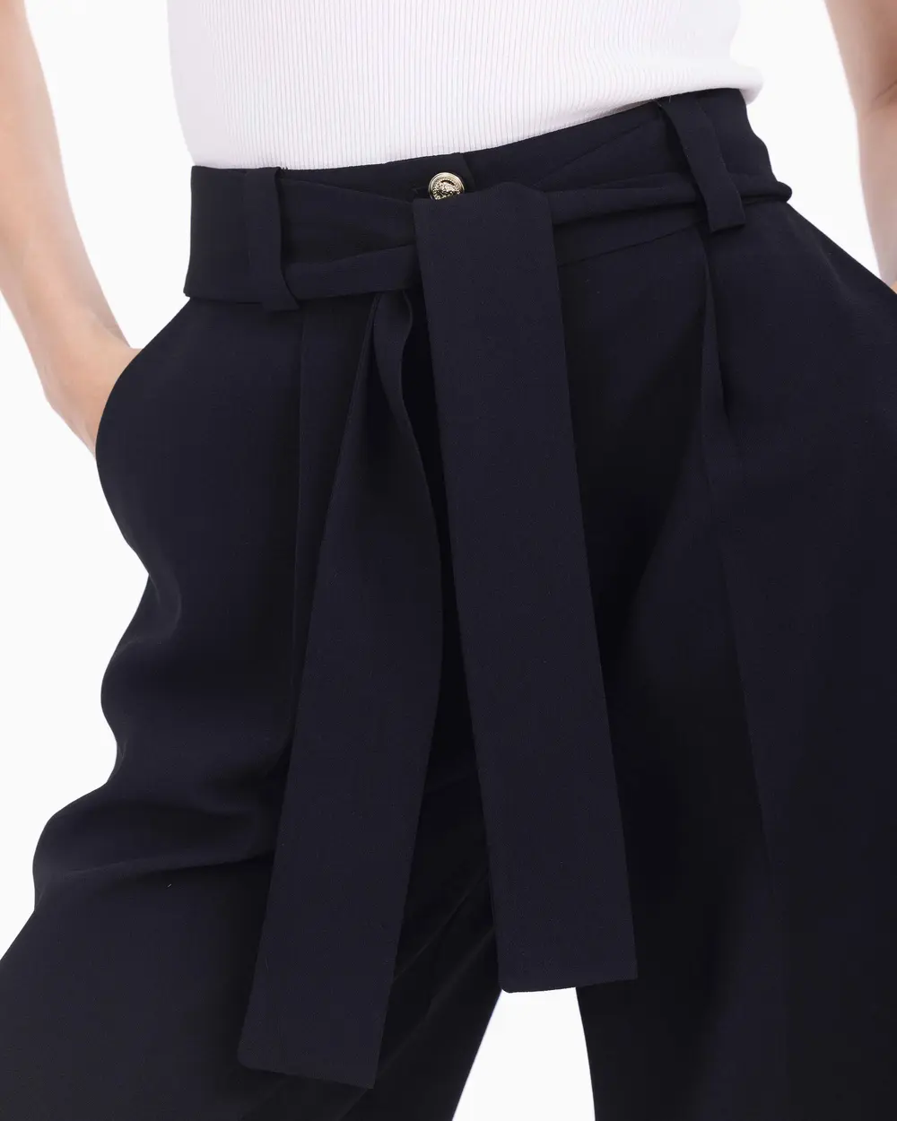 Belted Wide Cut Ankle Length Trousers